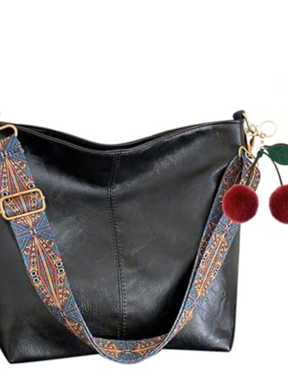 Vegan Leather Crossbody Bag Women Hobo Guitar Strap Bucket Shoulder Zipper